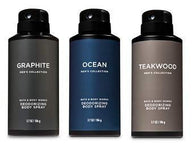 Bath and Body Works 3 Pack Deodorizing Body Spray. Graphite, Ocean and Teakwood. 8 Oz.